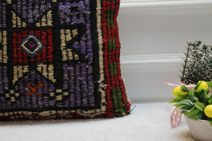 Purple Kilim Pillow Cover: Vintage Turkish Wool, Handmade