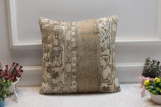 Patchwork Turkish Rug Pillow Cover: Bohemian Home Decor (16x16 inch)