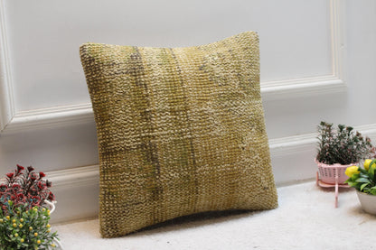 Vintage Turkish Kilim Pillow Cover: Handwoven Wool, 16x16 inch