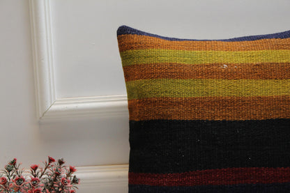 Handmade Kilim Pillow Cover: Upcycled Woven Wool, Boho Home Decor (16x16 inch)