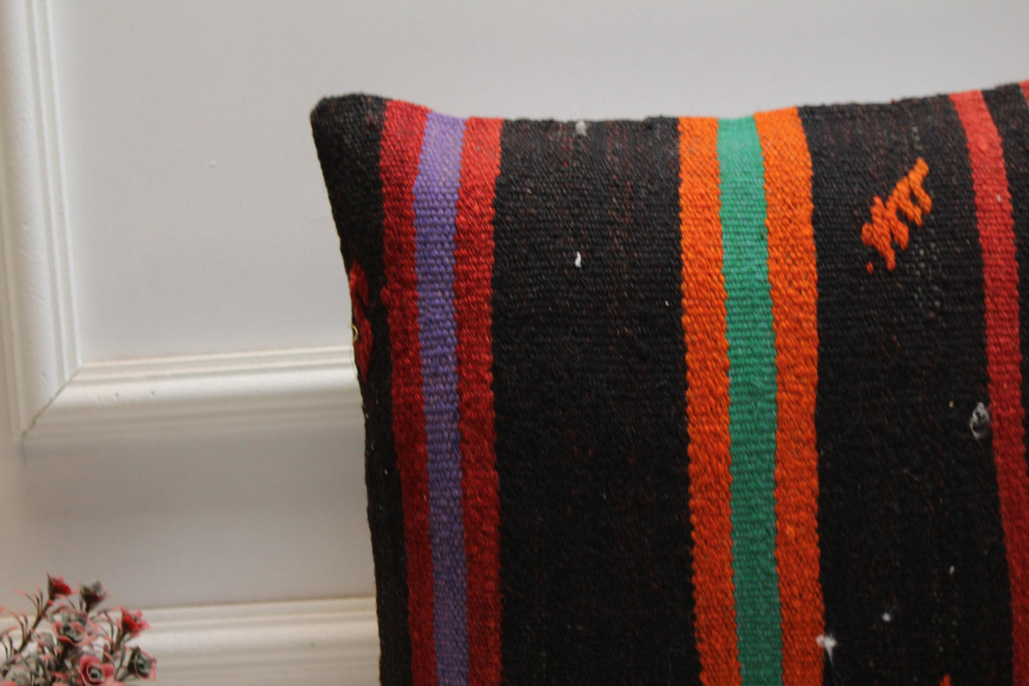 Handmade Kilim Pillow Cover: Upcycled Woven Rug, Boho Decor (16x16 inc)