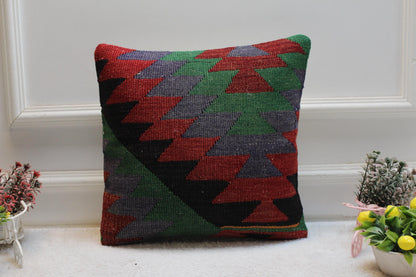 Rainbow Kilim Pillow Cover: 16x16 Square Turkish Ethnic Pillow