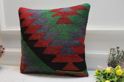 Rainbow Kilim Pillow Cover: 16x16 Square Turkish Ethnic Pillow