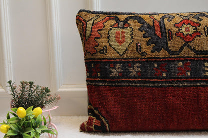 Handmade Turkish Rug Lumbar Pillow Cover: Vintage Woven Wool (16x32 in)