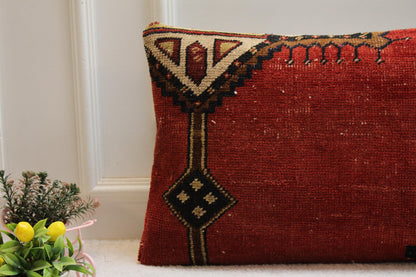Handmade Turkish Kilim Lumbar Pillow Cover: Upcycled Woven Rug, 16x32 inch