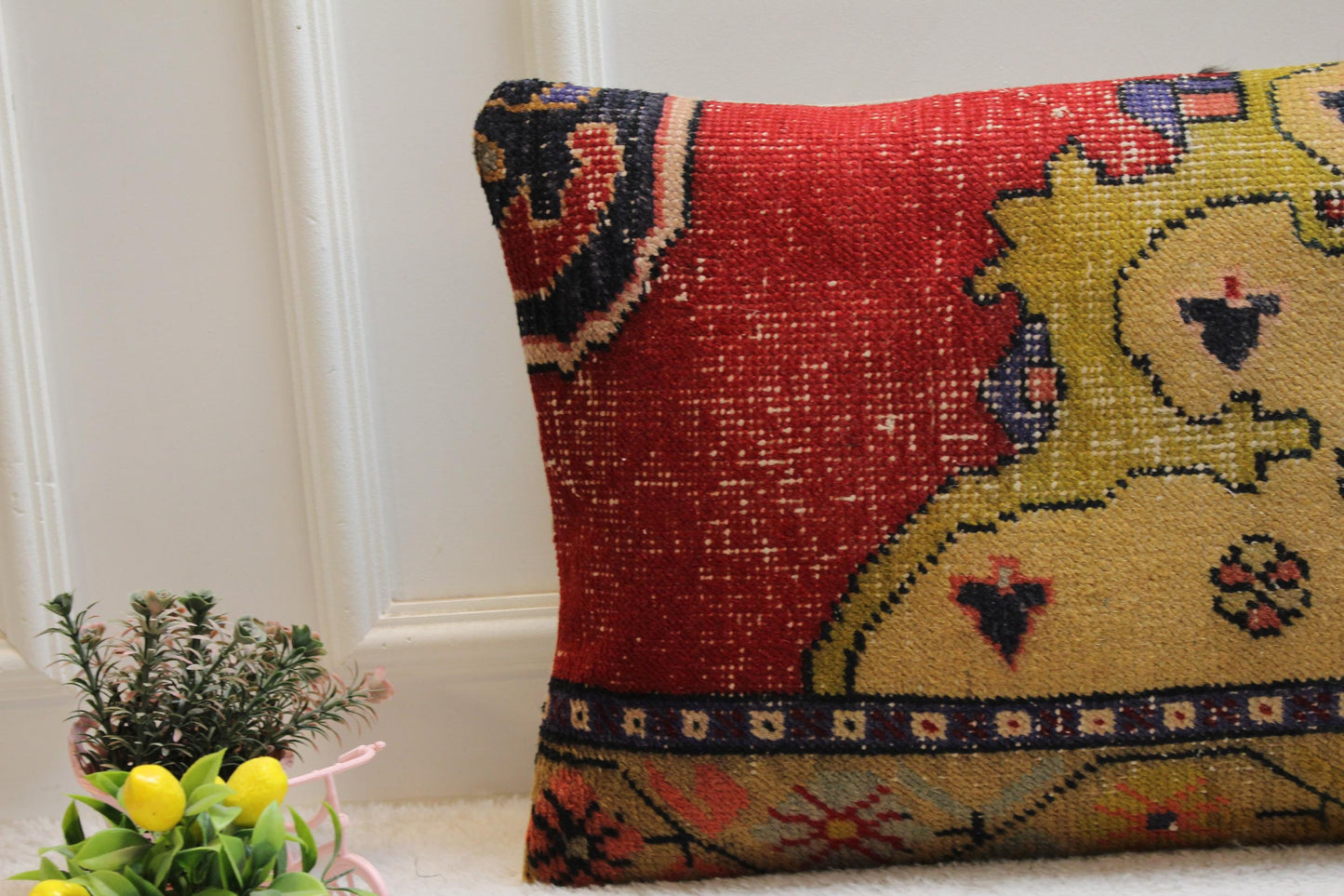 Handmade Kilim Lumbar Pillow Cover: Upcycled Woven Rug, Rainbow (16x32 in)