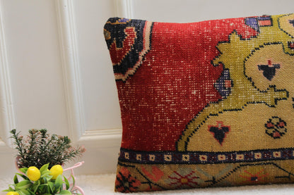 Handmade Kilim Lumbar Pillow Cover: Upcycled Woven Rug, Rainbow (16x32 in)