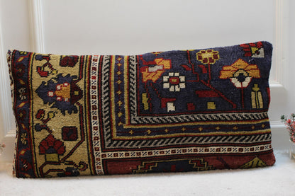 Vintage Turkish Rug Pillow Cover: 16x32 inch Organic Wool Kilim Pillow