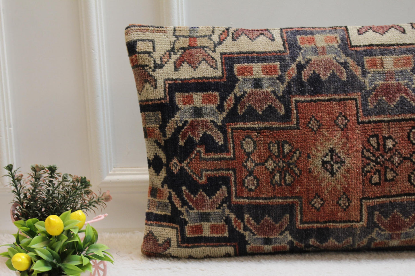 Large Turkish Rug Pillow Cover: Boho Lumbar Pillow (16x32 in)
