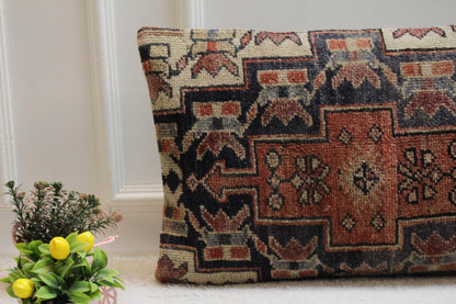 Large Turkish Rug Pillow Cover: Boho Lumbar Pillow (16x32 in)