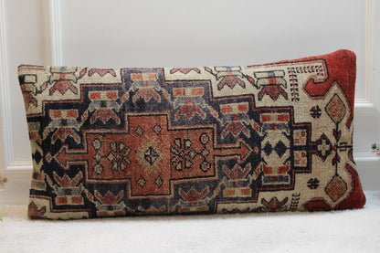 Large Turkish Rug Pillow Cover: Boho Lumbar Pillow (16x32 in)