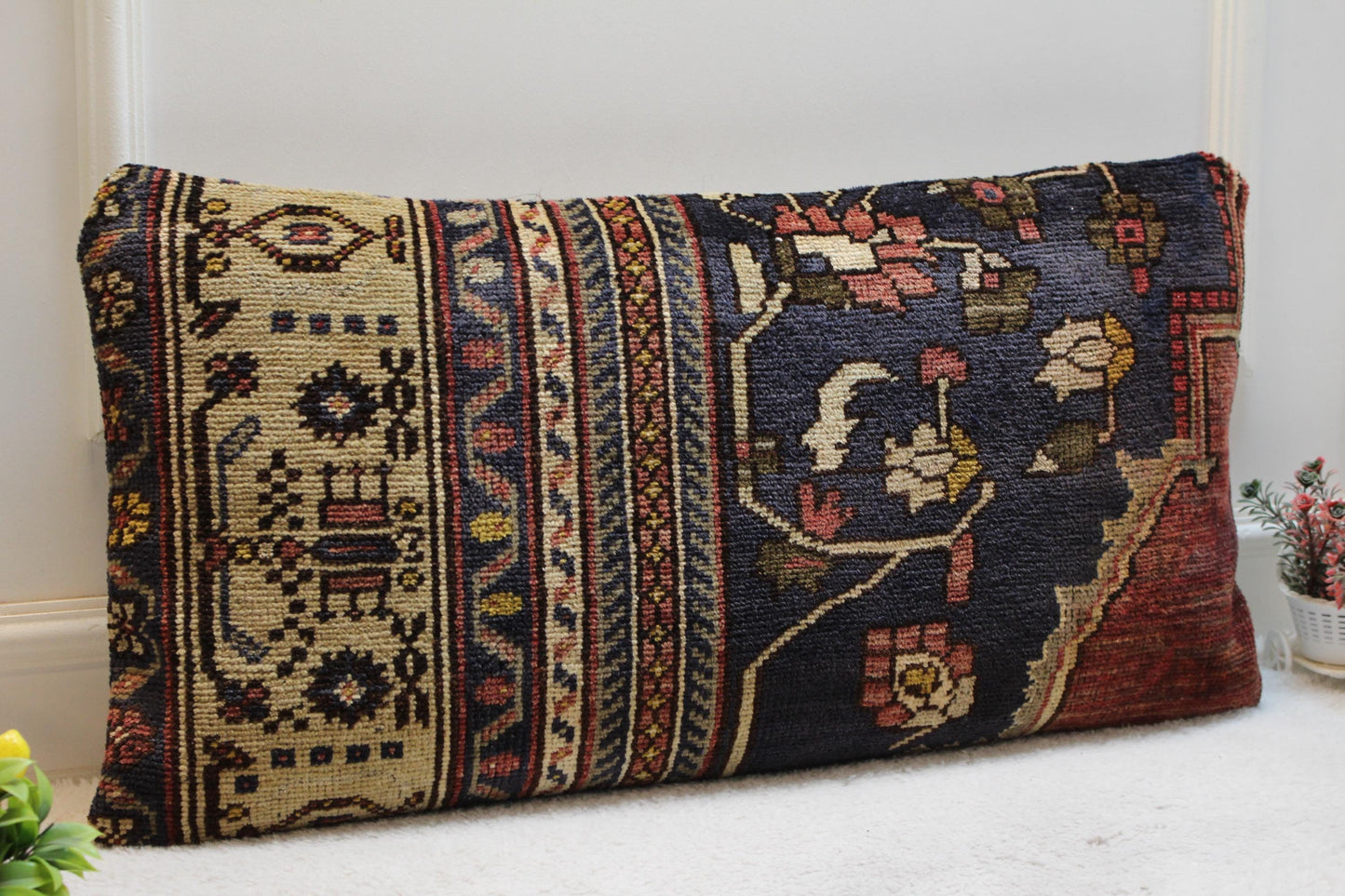 Floral Anatolian Rug Pillow Cover: Handmade Turkish Kilim, 16x16 inch