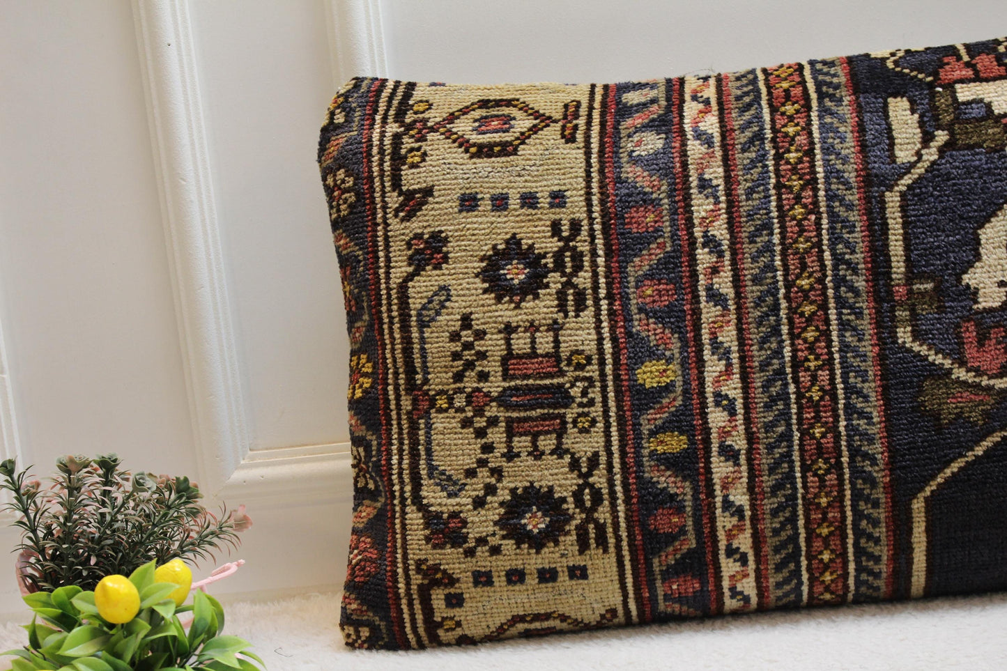 Floral Anatolian Rug Pillow Cover: Handmade Turkish Kilim, 16x16 inch