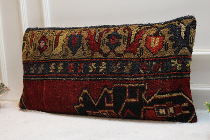 Handmade Wool Kilim Lumbar Pillow Cover: Boho Home Decor (16x32 in)