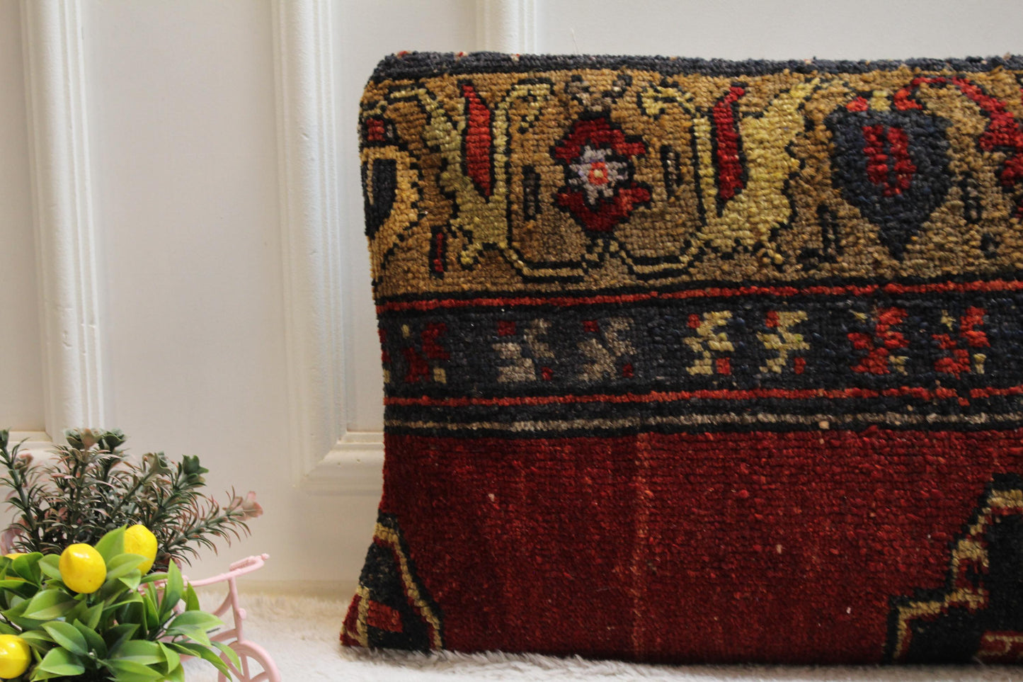 Handmade Wool Kilim Lumbar Pillow Cover: Boho Home Decor (16x32 in)