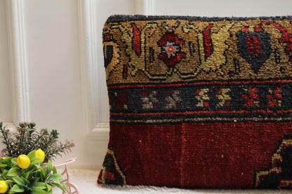 Handmade Wool Kilim Lumbar Pillow Cover: Boho Home Decor (16x32 in)