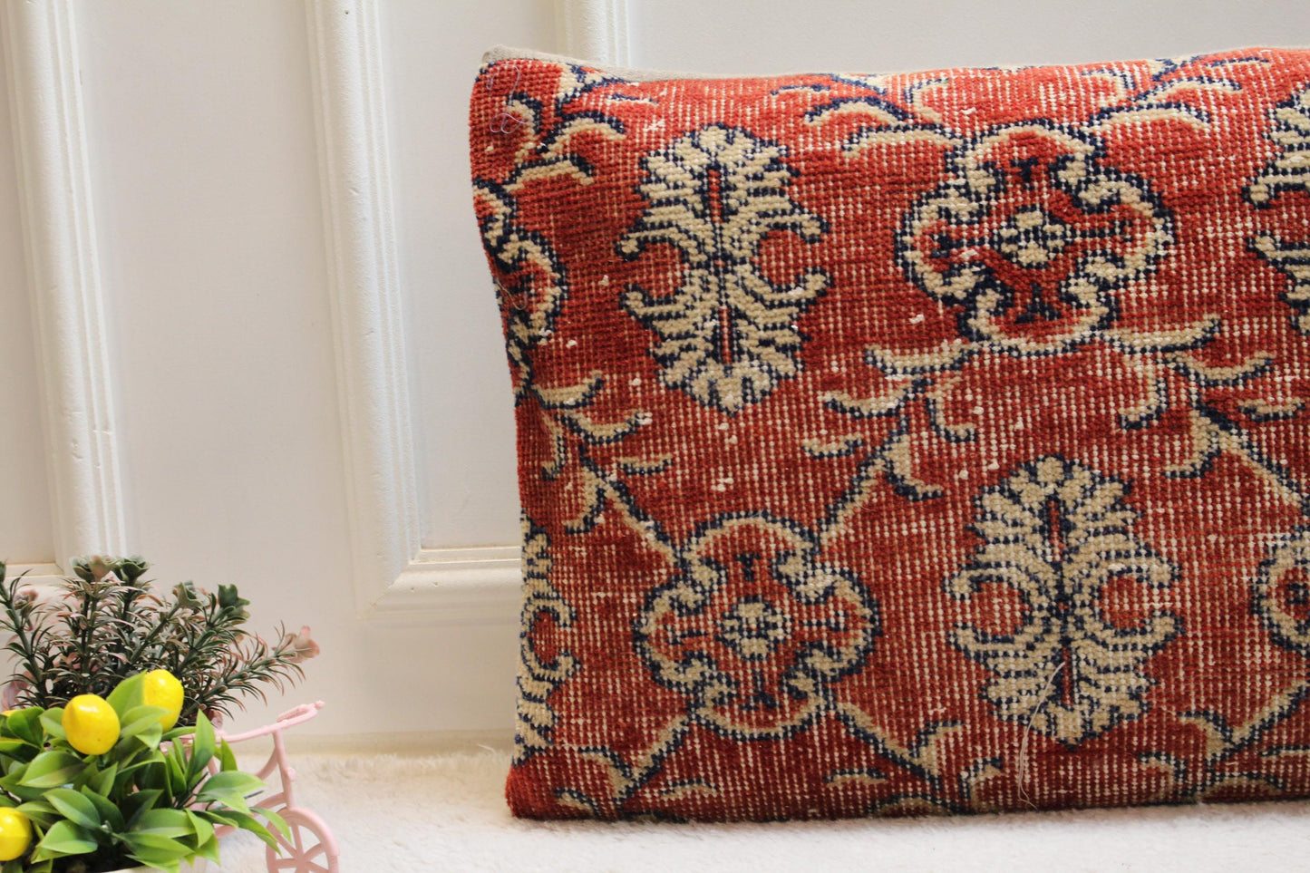 Floral Turkish Rug Lumbar Pillow Cover: Handmade Upcycled Kilim, 16x32 in