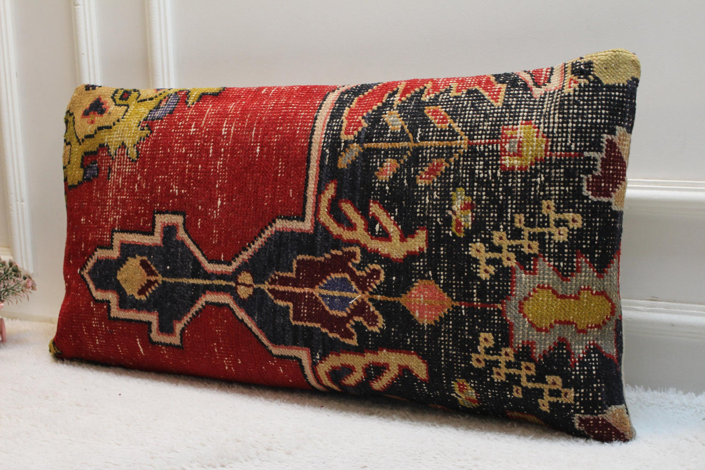 Handmade Turkish Rug Lumbar Pillow Cover: Rainbow Kilim, 16x32 inch