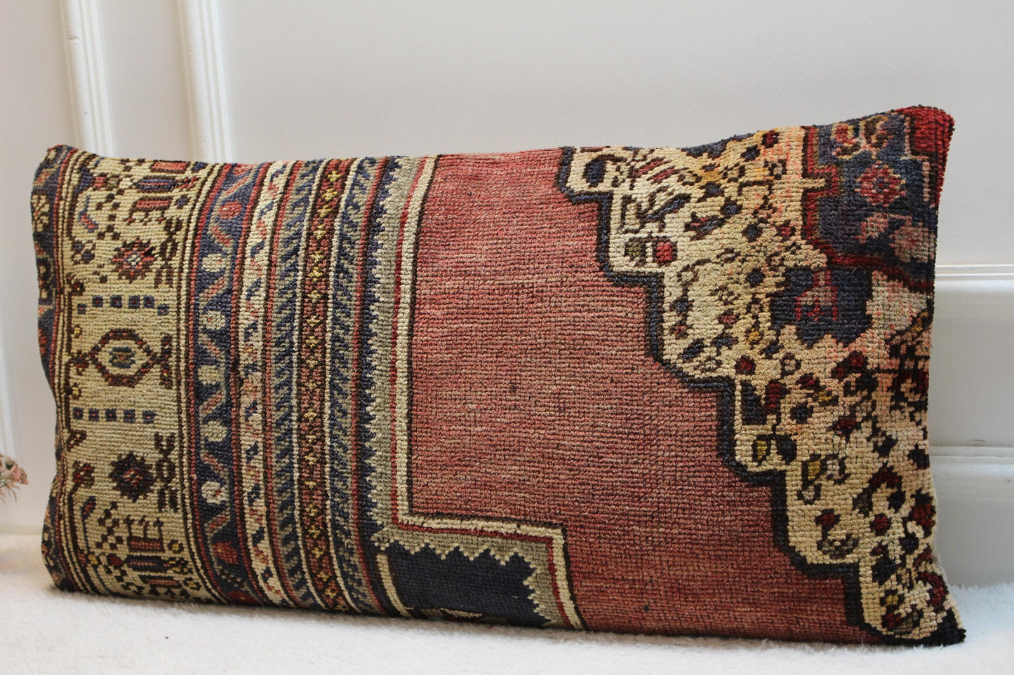 Handmade Kilim Lumbar Pillow Cover: Vintage Turkish Rug, 16x32 inch