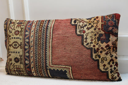 Handmade Kilim Lumbar Pillow Cover: Vintage Turkish Rug, 16x32 inch