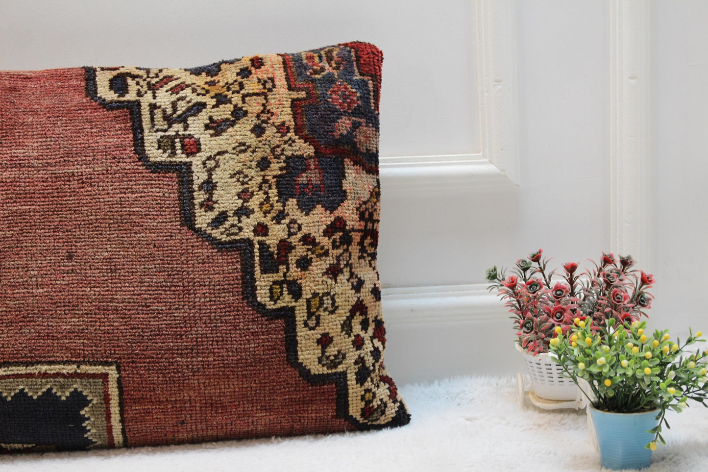 Handmade Kilim Lumbar Pillow Cover: Vintage Turkish Rug, 16x32 inch