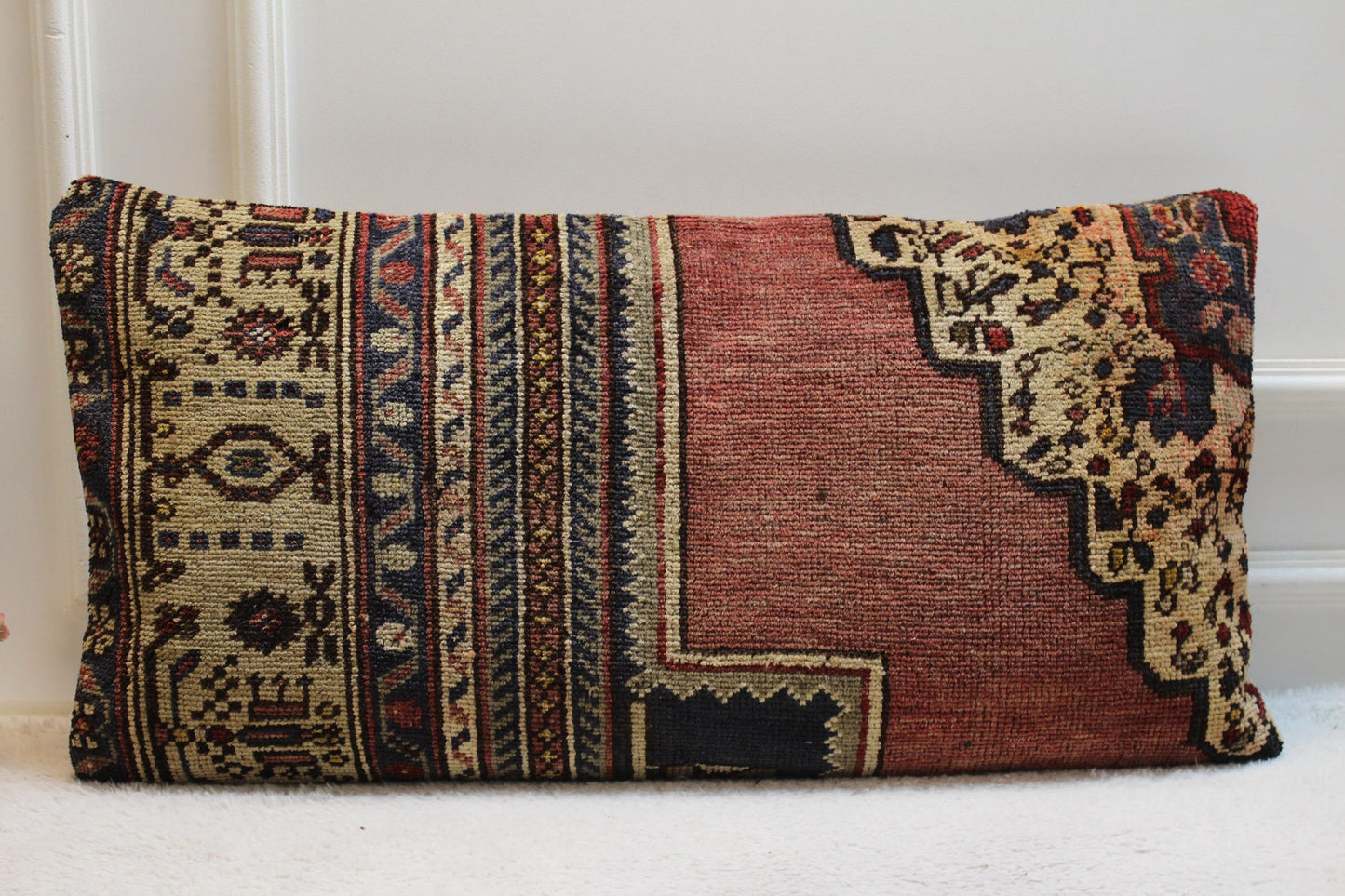 Handmade Kilim Lumbar Pillow Cover: Vintage Turkish Rug, 16x32 inch
