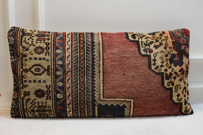 Handmade Kilim Lumbar Pillow Cover: Vintage Turkish Rug, 16x32 inch
