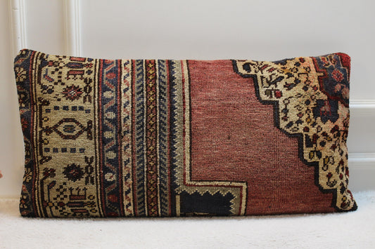 Handmade Kilim Lumbar Pillow Cover: Vintage Turkish Rug, 16x32 inch