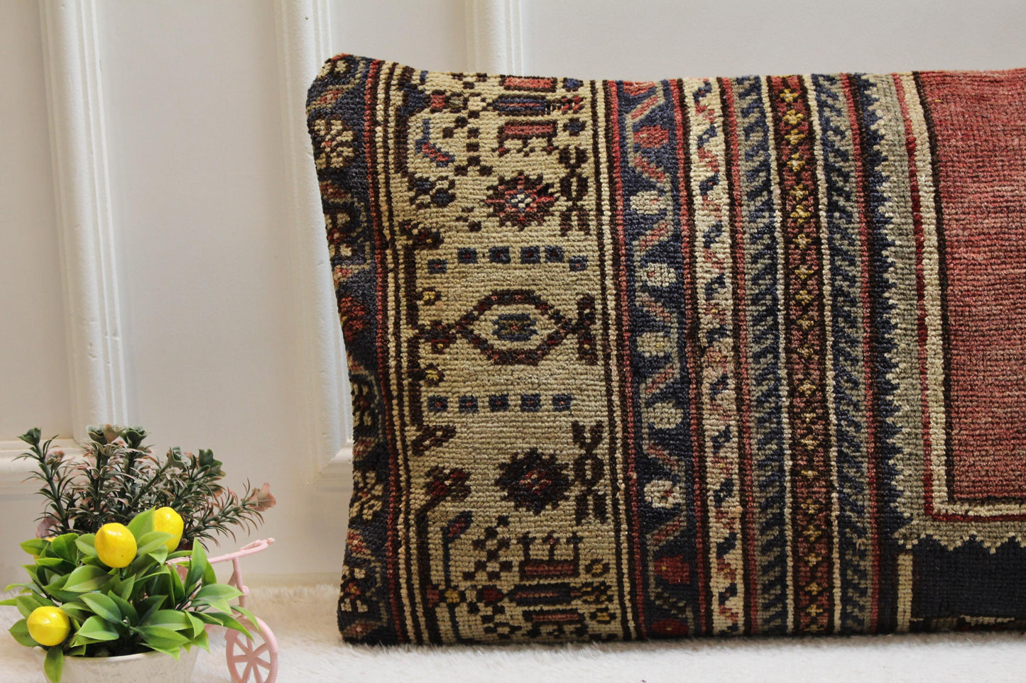 Handmade Kilim Lumbar Pillow Cover: Vintage Turkish Rug, 16x32 inch