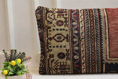 Handmade Kilim Lumbar Pillow Cover: Vintage Turkish Rug, 16x32 inch