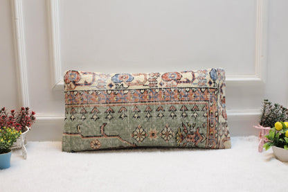 Vintage Turkish Rug Lumbar Pillow 12x24: Handmade Kilim Cushion