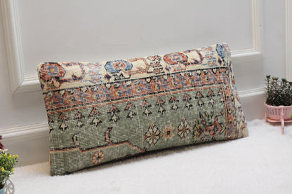 Vintage Turkish Rug Lumbar Pillow 12x24: Handmade Kilim Cushion