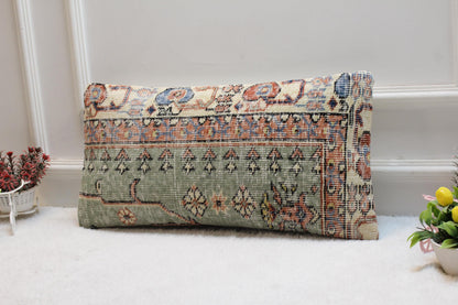 Vintage Turkish Rug Lumbar Pillow 12x24: Handmade Kilim Cushion