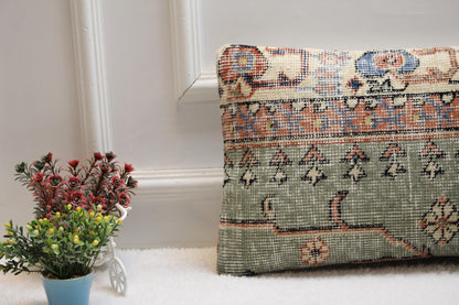 Vintage Turkish Rug Lumbar Pillow 12x24: Handmade Kilim Cushion