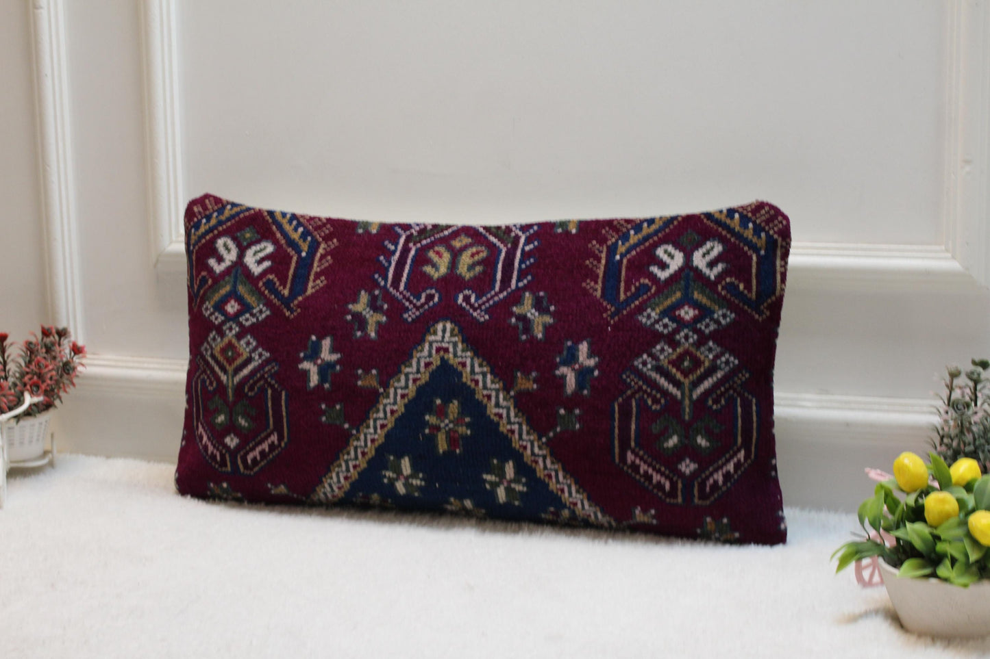 Vintage Turkish Rug Lumbar Pillow Cover 12x24: Boho Kilim Cushion