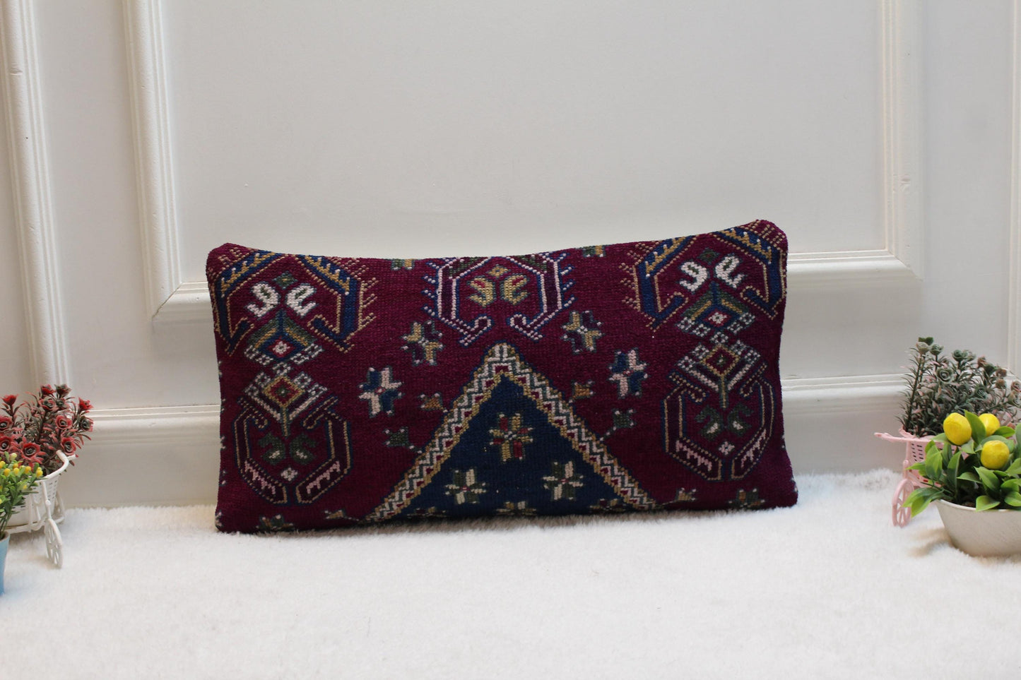 Vintage Turkish Rug Lumbar Pillow Cover 12x24: Boho Kilim Cushion