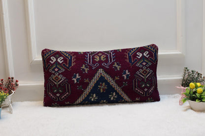 Vintage Turkish Rug Lumbar Pillow Cover 12x24: Boho Kilim Cushion