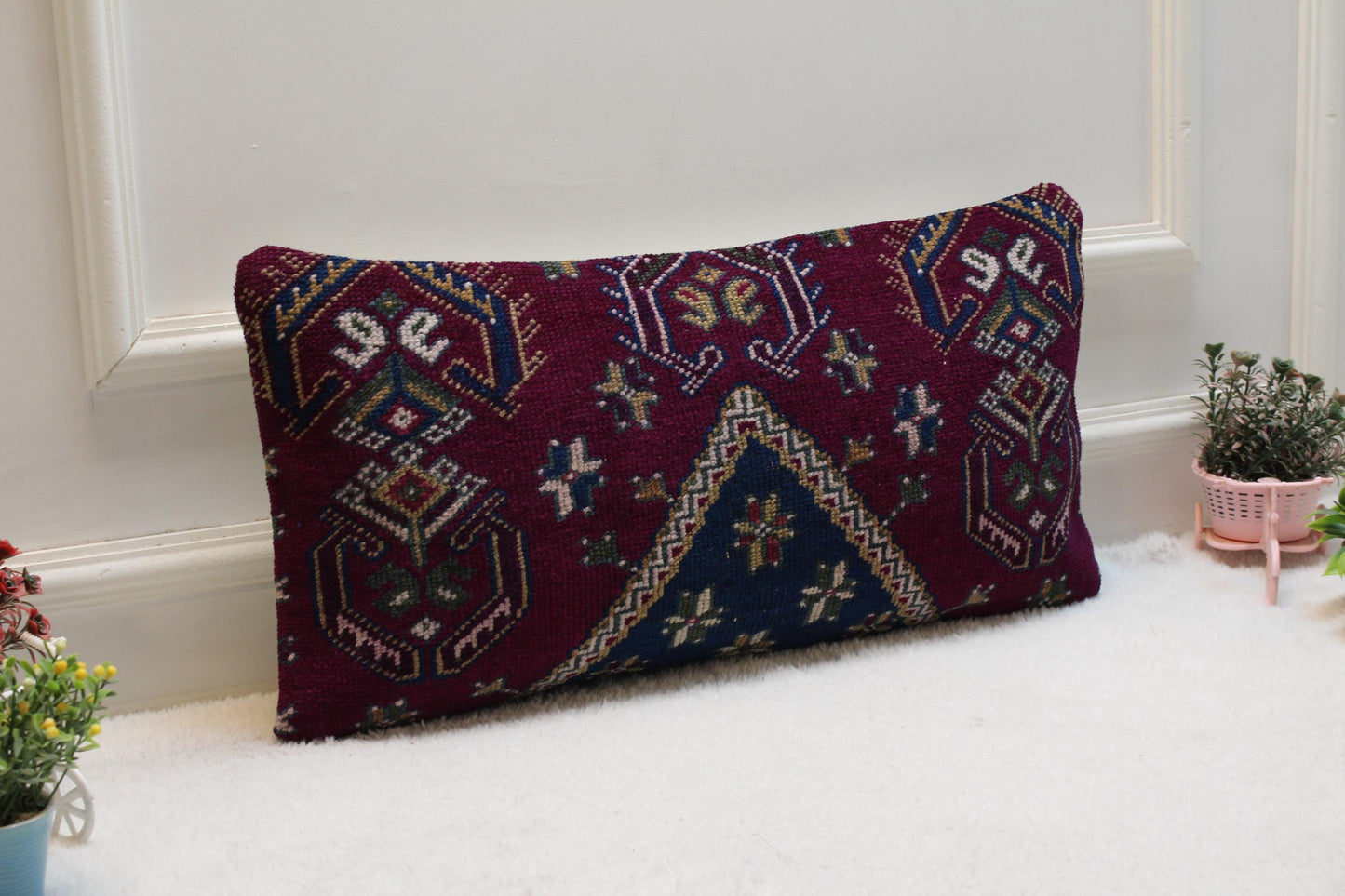 Vintage Turkish Rug Lumbar Pillow Cover 12x24: Boho Kilim Cushion