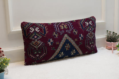 Vintage Turkish Rug Lumbar Pillow Cover 12x24: Boho Kilim Cushion
