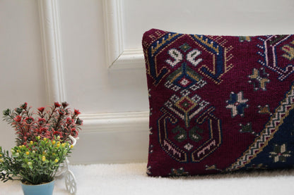 Vintage Turkish Rug Lumbar Pillow Cover 12x24: Boho Kilim Cushion