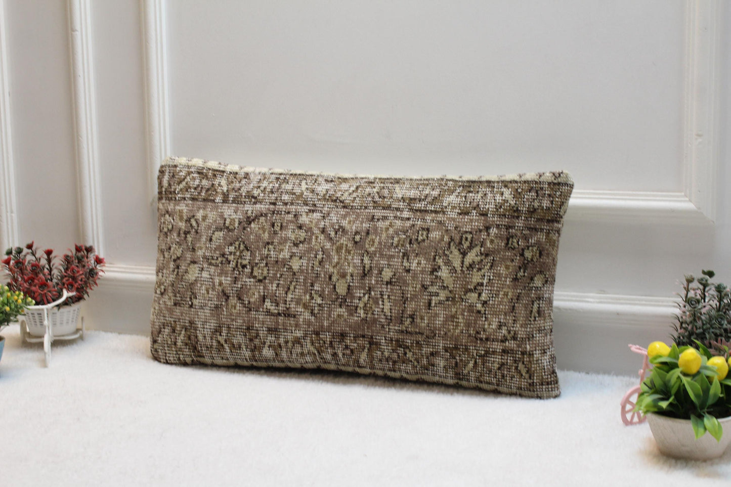 Handmade Kilim Lumbar Pillow Cover: Earthy Bohemian Cushion (12x24 inch)