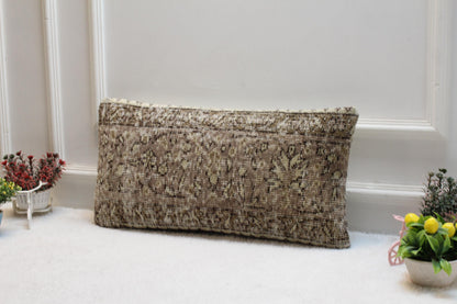 Handmade Kilim Lumbar Pillow Cover: Earthy Bohemian Cushion (12x24 inch)