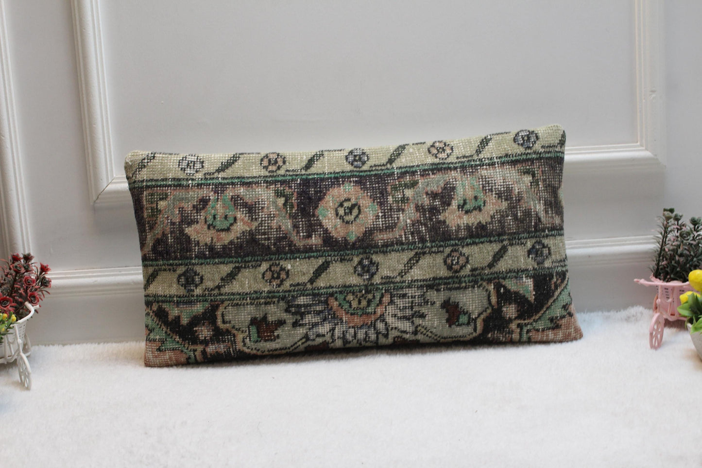 Handmade Kilim Lumbar Pillow Cover: Rustic Turkish Rug, 12x24 inch