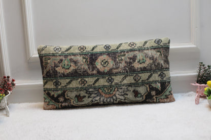 Handmade Kilim Lumbar Pillow Cover: Rustic Turkish Rug, 12x24 inch
