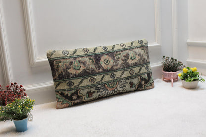 Handmade Kilim Lumbar Pillow Cover: Rustic Turkish Rug, 12x24 inch