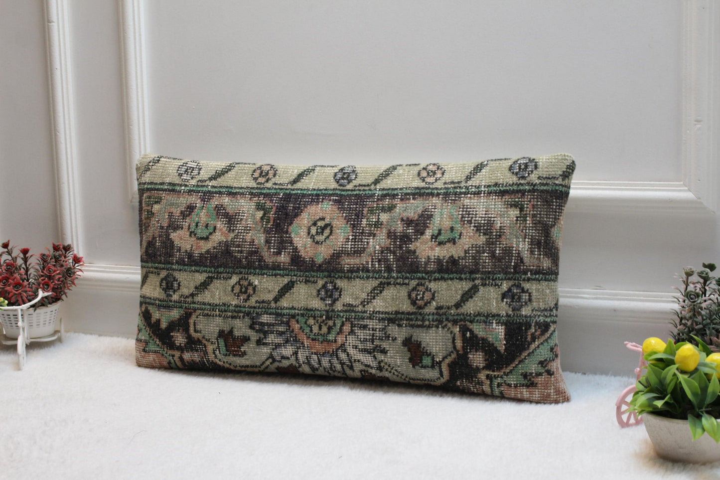 Handmade Kilim Lumbar Pillow Cover: Rustic Turkish Rug, 12x24 inch