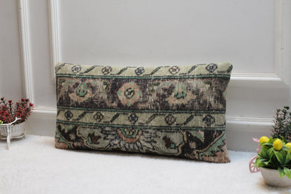 Handmade Kilim Lumbar Pillow Cover: Rustic Turkish Rug, 12x24 inch