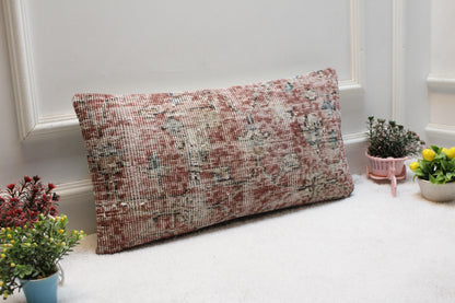 Boho Kilim Lumbar Pillow 12x24: Vintage Turkish Rug Cover