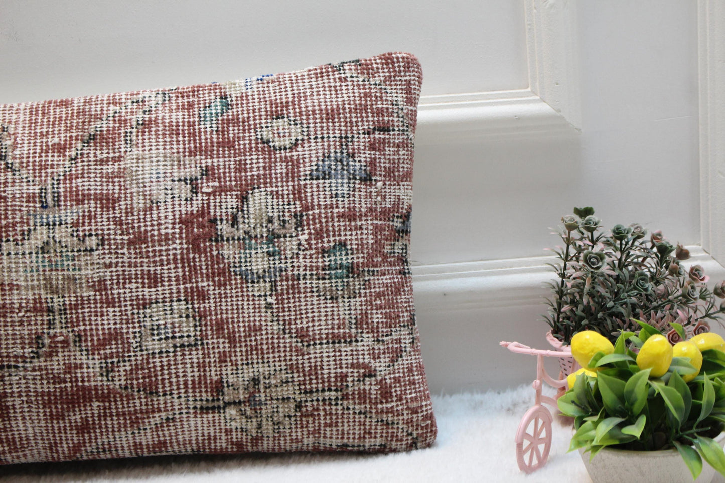 Boho Kilim Lumbar Pillow 12x24: Vintage Turkish Rug Cover