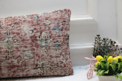 Boho Kilim Lumbar Pillow 12x24: Vintage Turkish Rug Cover